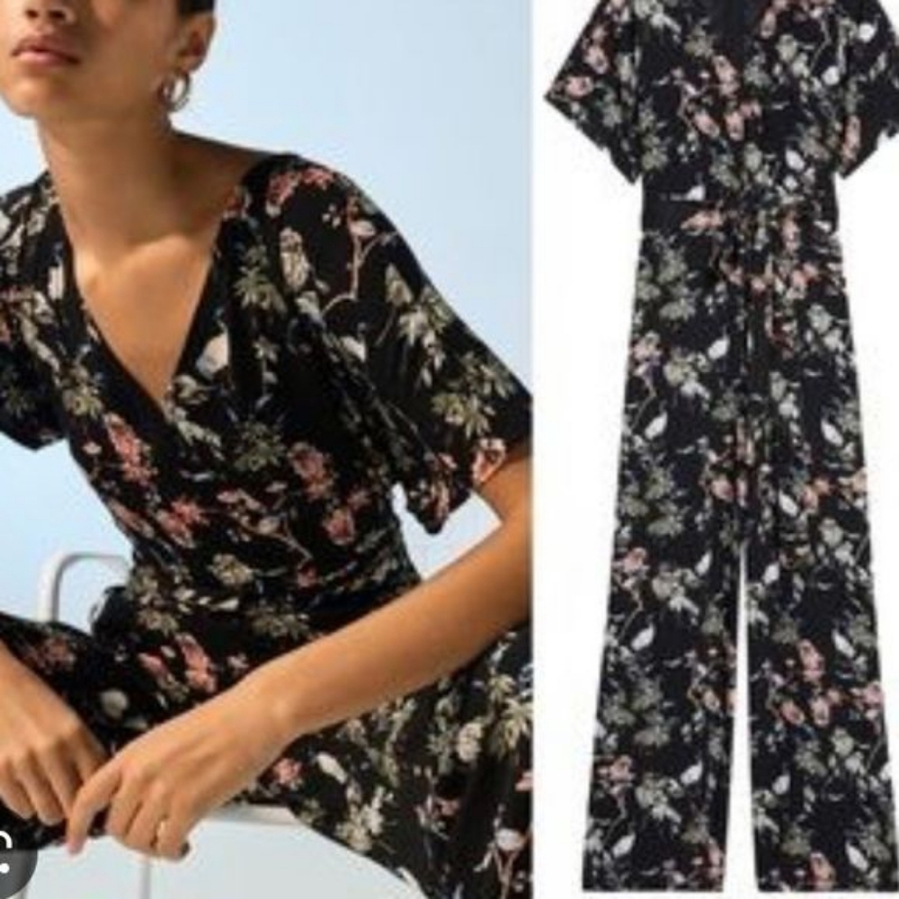 Banana Republic Black Jumpsuit with Wrap V-Neck and Wide-Leg Fit